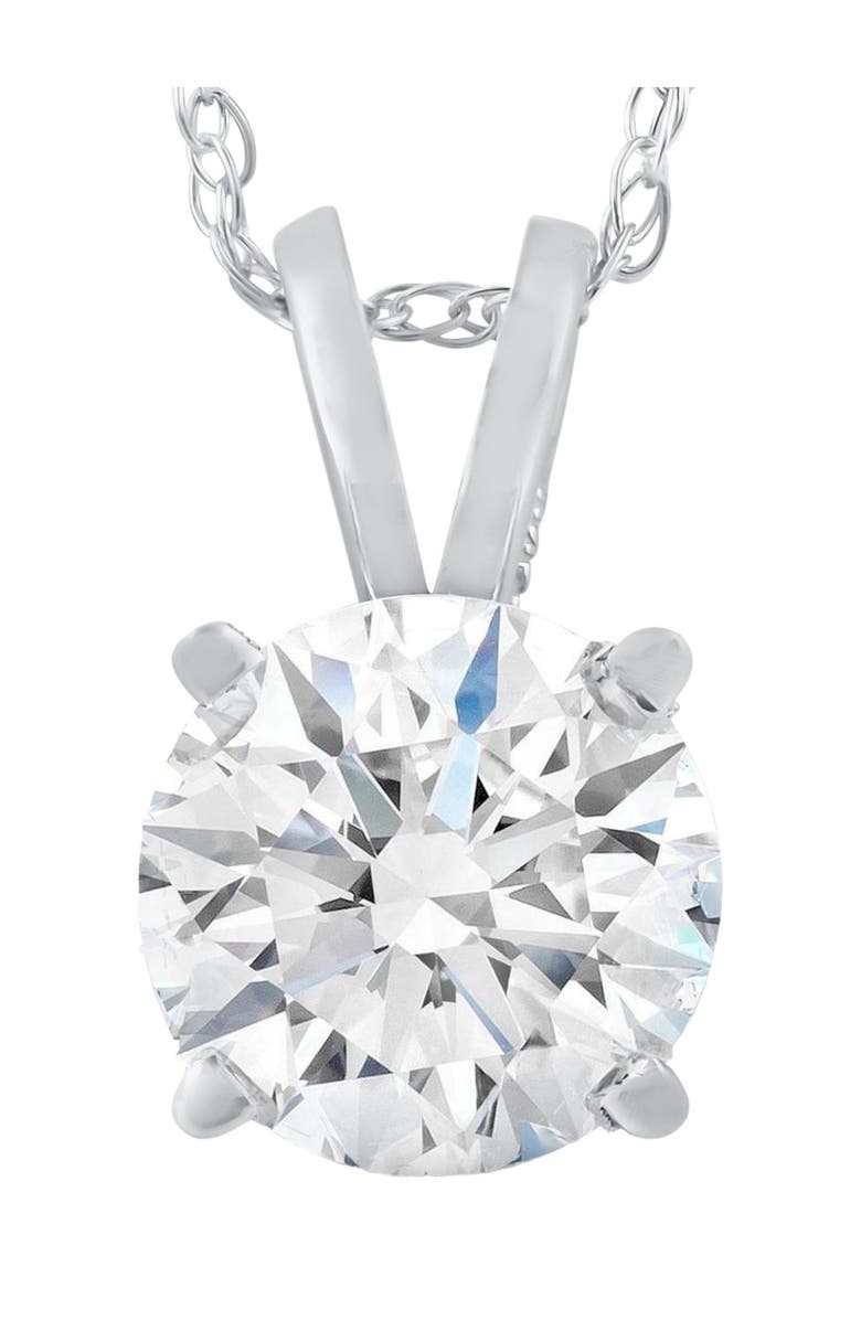 Bliss Diamond Certified 1Ct Round Diamond Solitaire Pendant Gold Necklace Lab Grown, Main, color, 14K White Gold