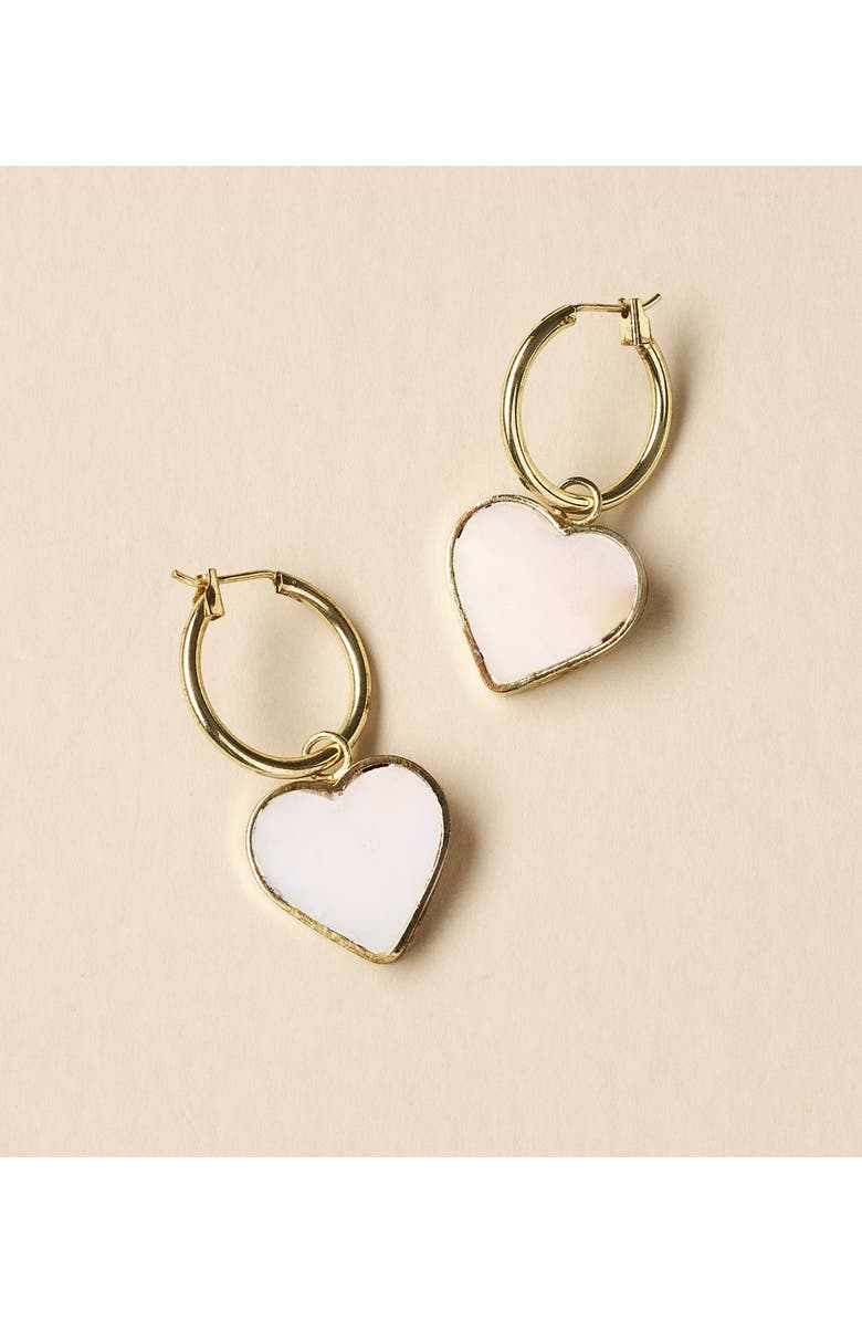 Matr Boomie Rajani Hoop Heart Mother of Pearl Earrings, Alternate, color, Gold