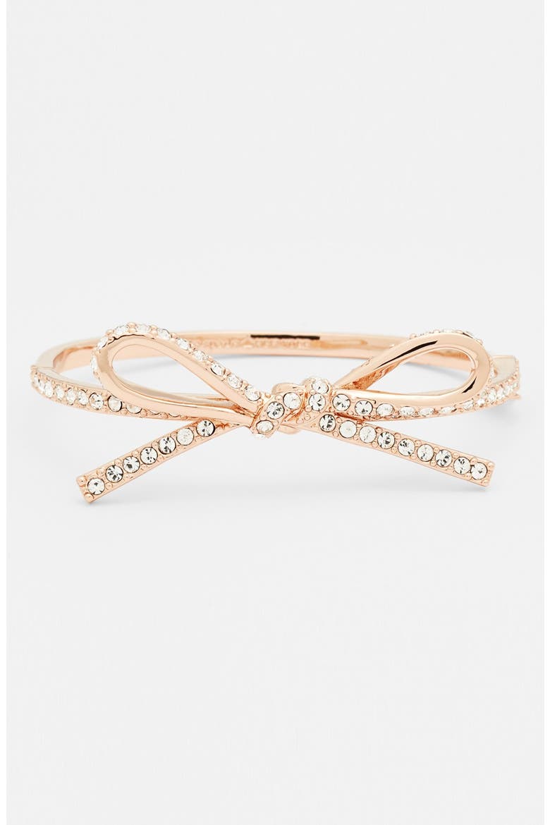 'skinny mini' bow bangle, Main, color, ROSE GOLD/ CLEAR CRYSTAL