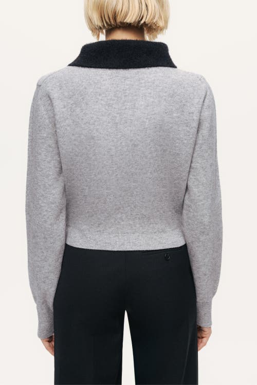 Nocturne Contrast Collar Keyhole Knit Sweater In Gray
