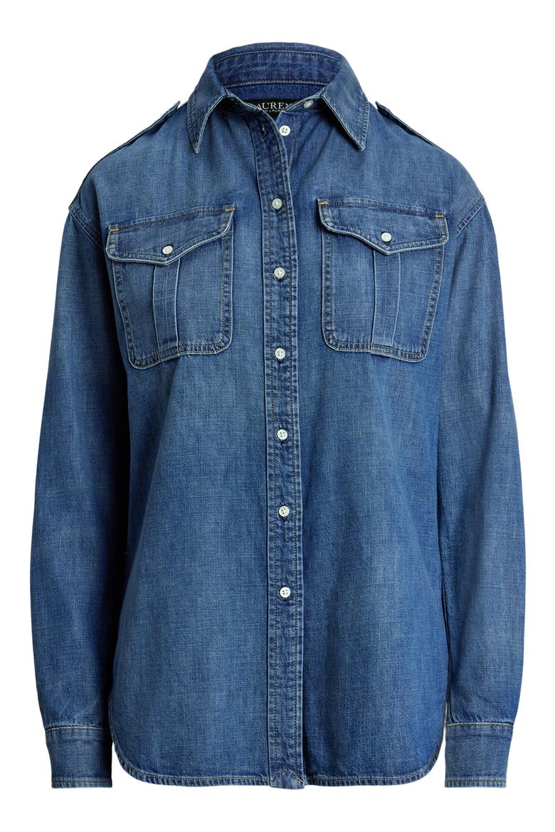 Relaxed Fit Denim Button-Up Shirt, Alternate, color, OPAL WASH