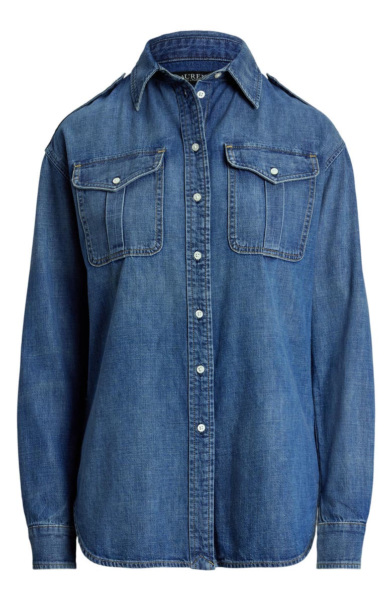Lauren Ralph Lauren Relaxed Fit Denim Button-Up Shirt, Alternate, color, Opal Wash