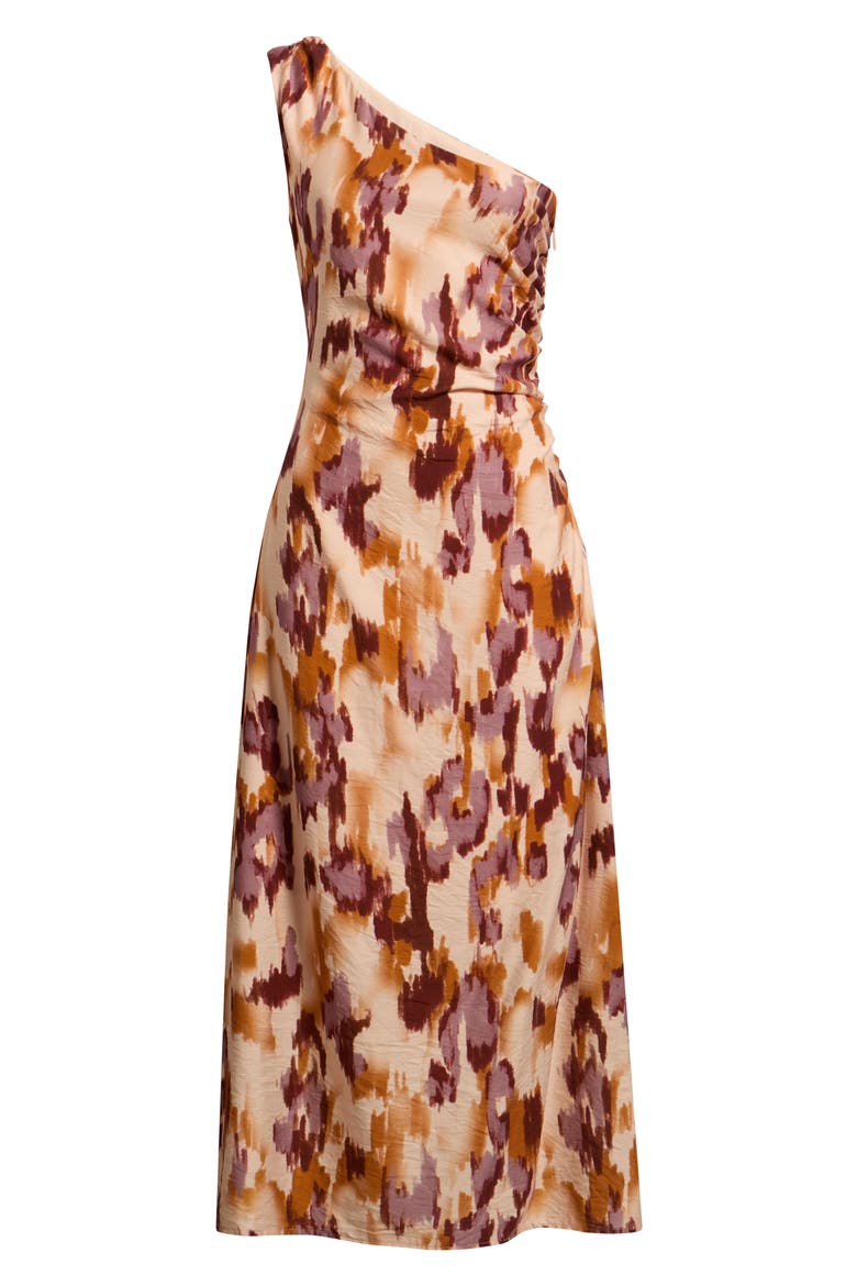 Painted Dusk Ruched One-Shoulder Maxi Dress, Alternate, color, CORK