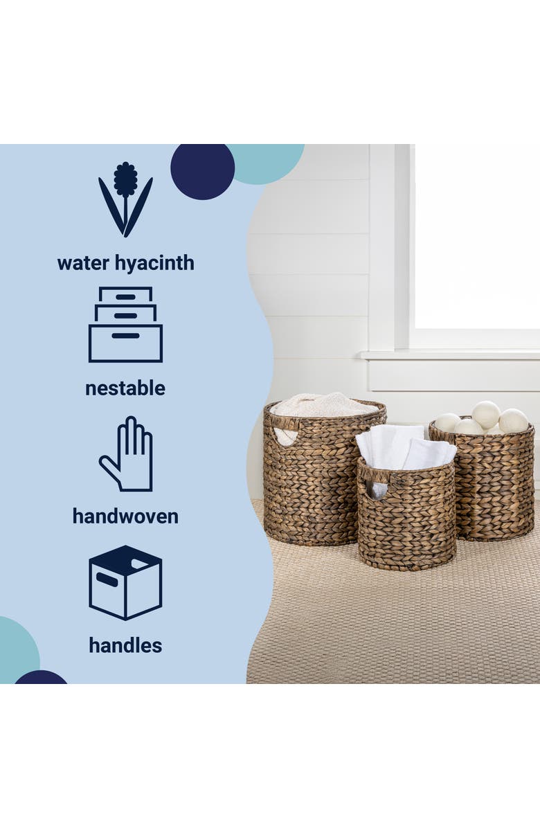 HAPPIMESS Avery Bohemian Cottage Handwoven Hyacinth Cylinder Nesting Baskets with Handles,, Alternate, color, Brown