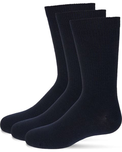 Boys' 3 Pair Pack Thin Ribbed Cotton Blend Crew Socks