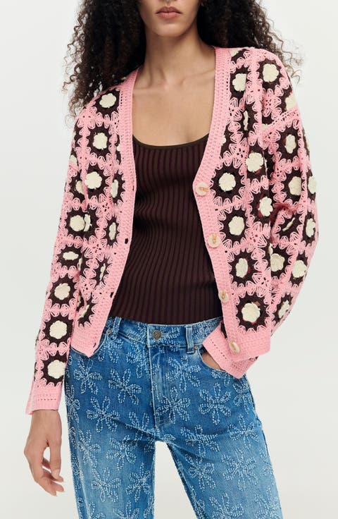 Granny Square Cotton Blend Crochet Cardigan