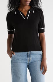 T Tahari Tipped Johnny Collar Polo Sweater