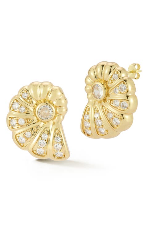 Cubic Zirconia Shell Stud Earrings