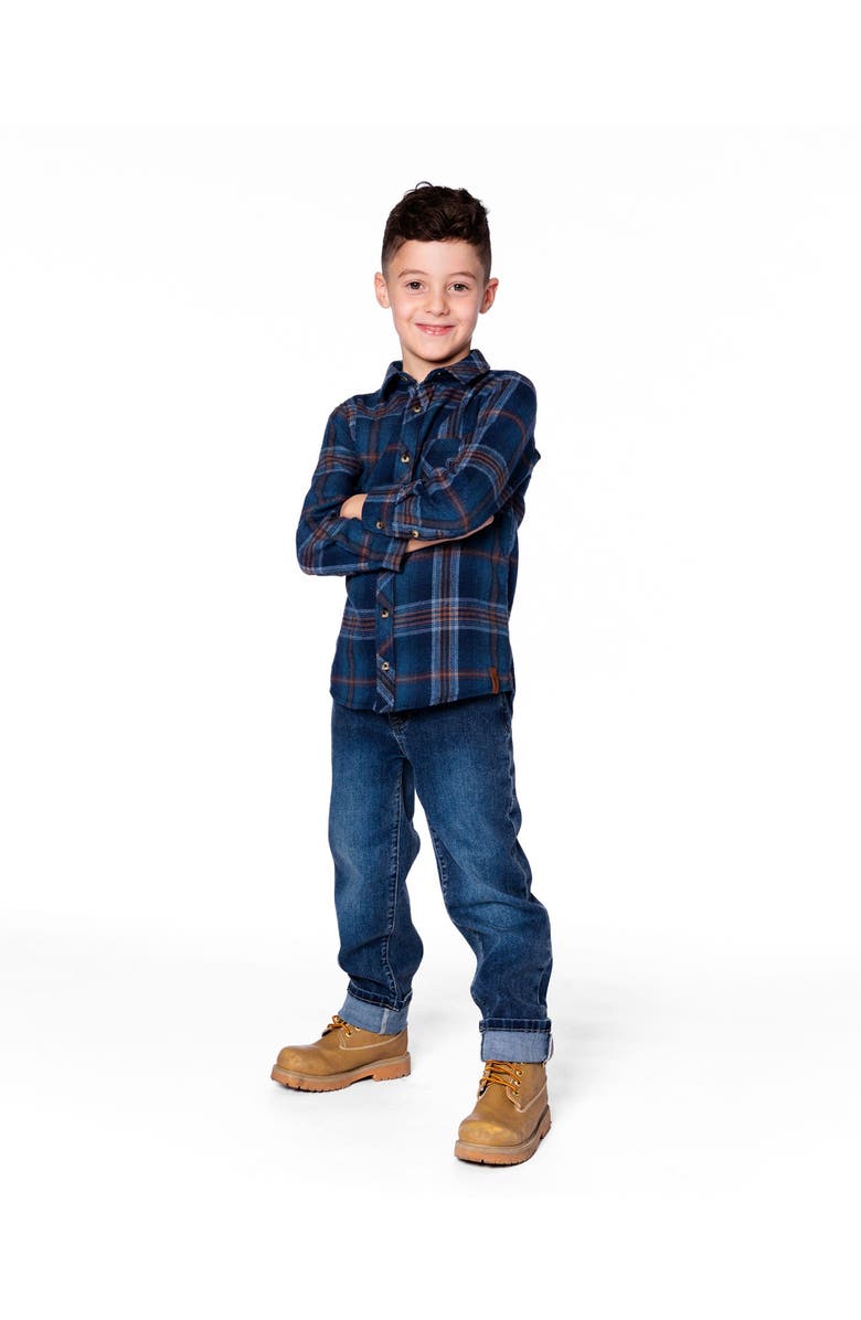 Deux par Deux Long Sleeve Flannel Shirt, Main, color, Blue And Brown Plaid