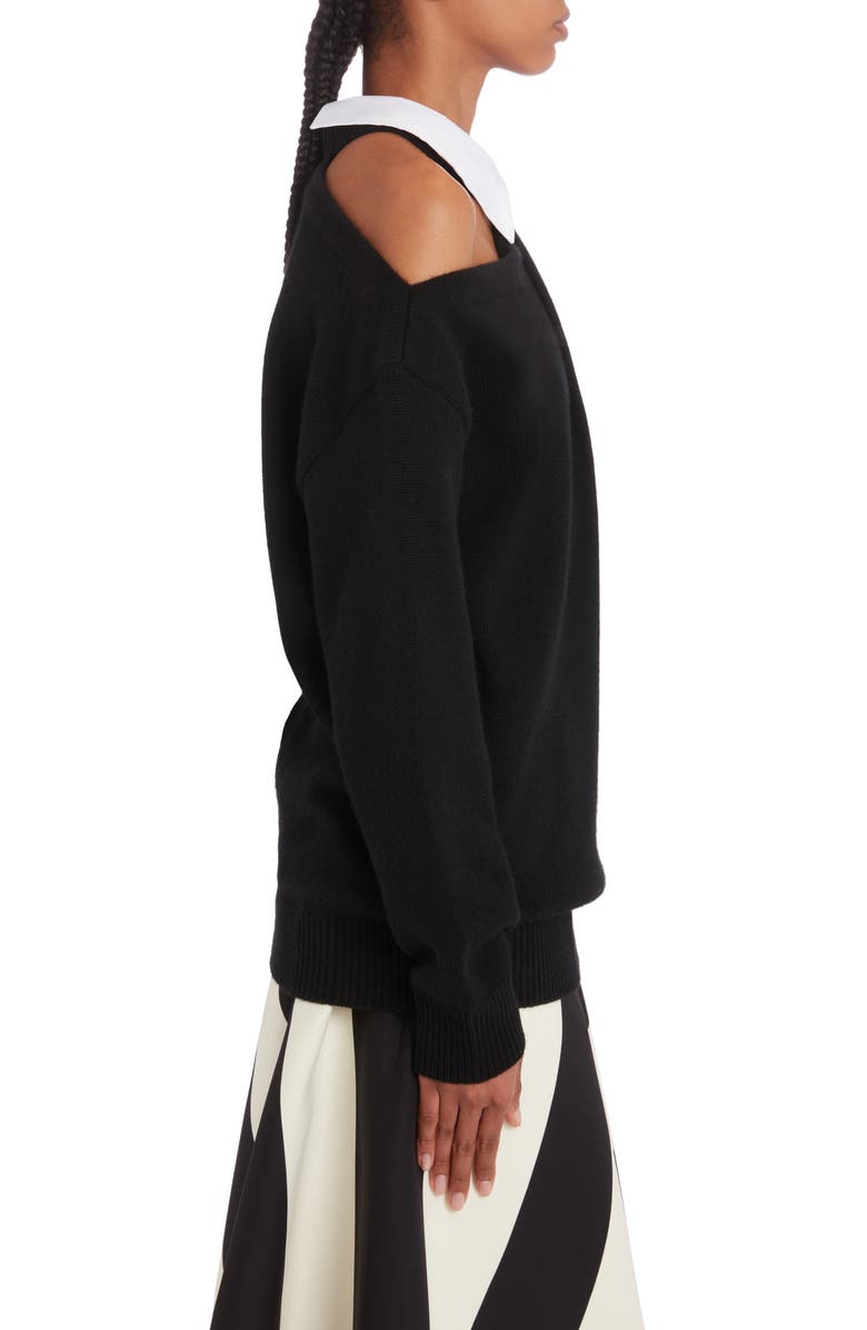 Valentino Cold Shoulder Virgin Wool Sweater, Alternate, color, Nero/ Bianco