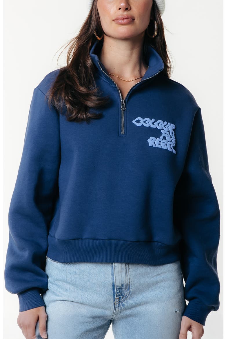 Uni Logo Wave Relaxed Zip Sweat, Main, color, Deep Cobalt