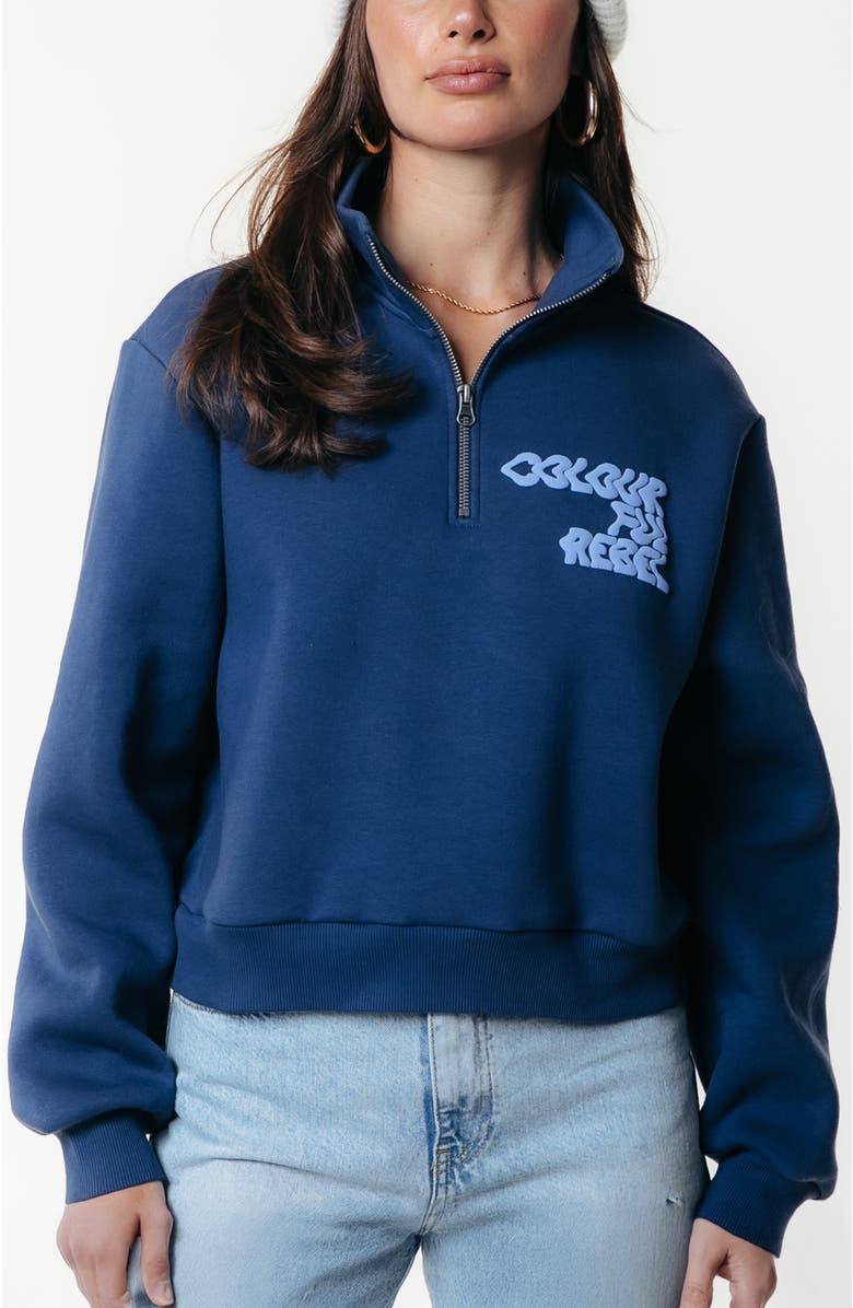 Colourful Rebel Uni Logo Wave Relaxed Zip Sweat, Main, color, Deep Cobalt