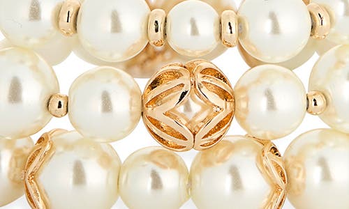 Anne Klein Caged Faux Pearl Triple Row Stretch Bracelet In Multi