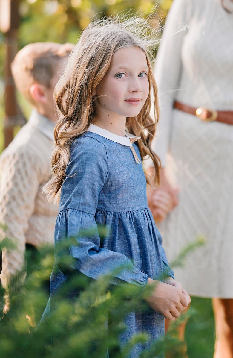 Hope & Henry Kids' Organic Empire Waist Peter Pan Collar Chambray Dress, Alternate, color, Blue Chambray