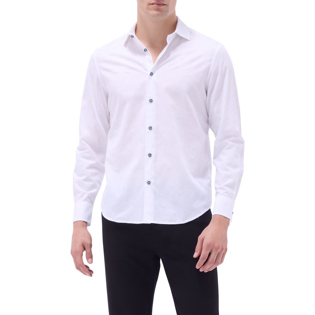 Bugatchi Axel Floral Jacquard Shaped Fit Button-Up Shirt in White  product