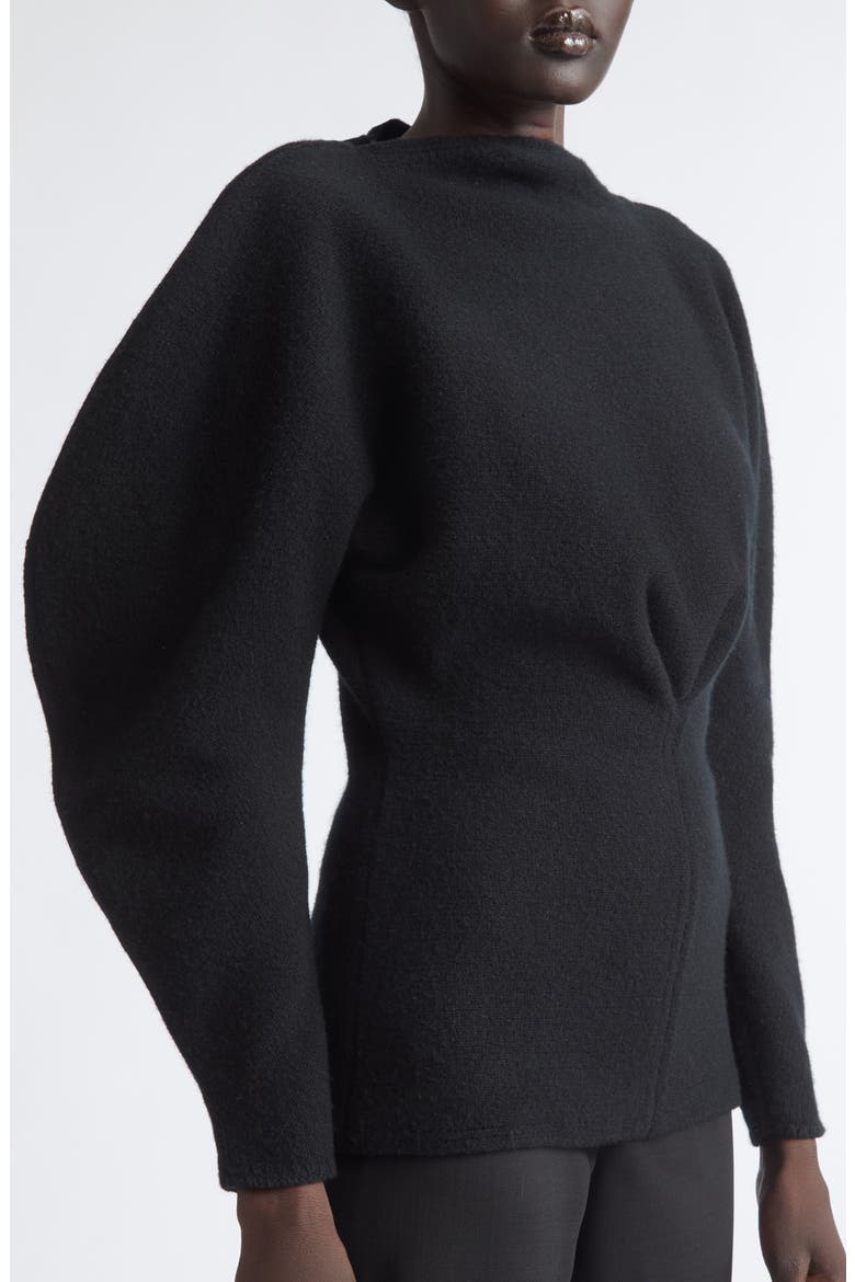 Puff Sleeve Wool & Cashmere Sweater, Alternate, color, BLACK