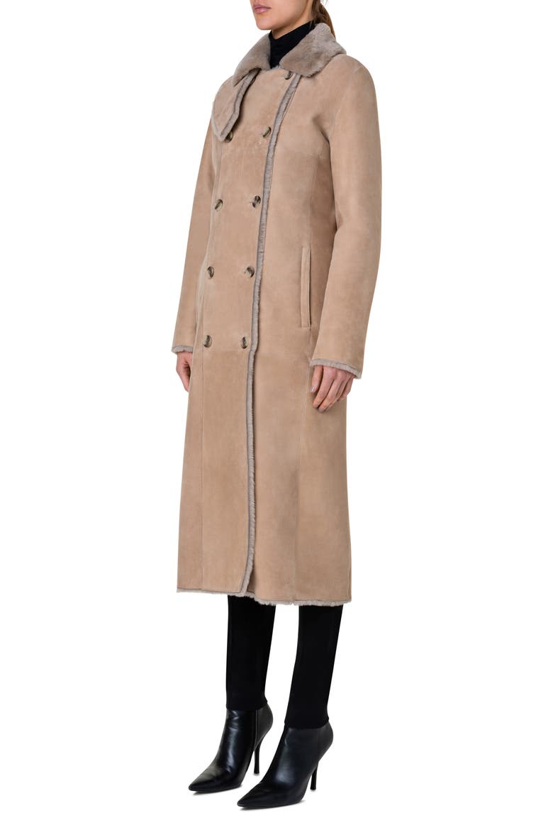 Double Breasted Genuine Shearling Leather Coat, Alternate, color, 033 MALT