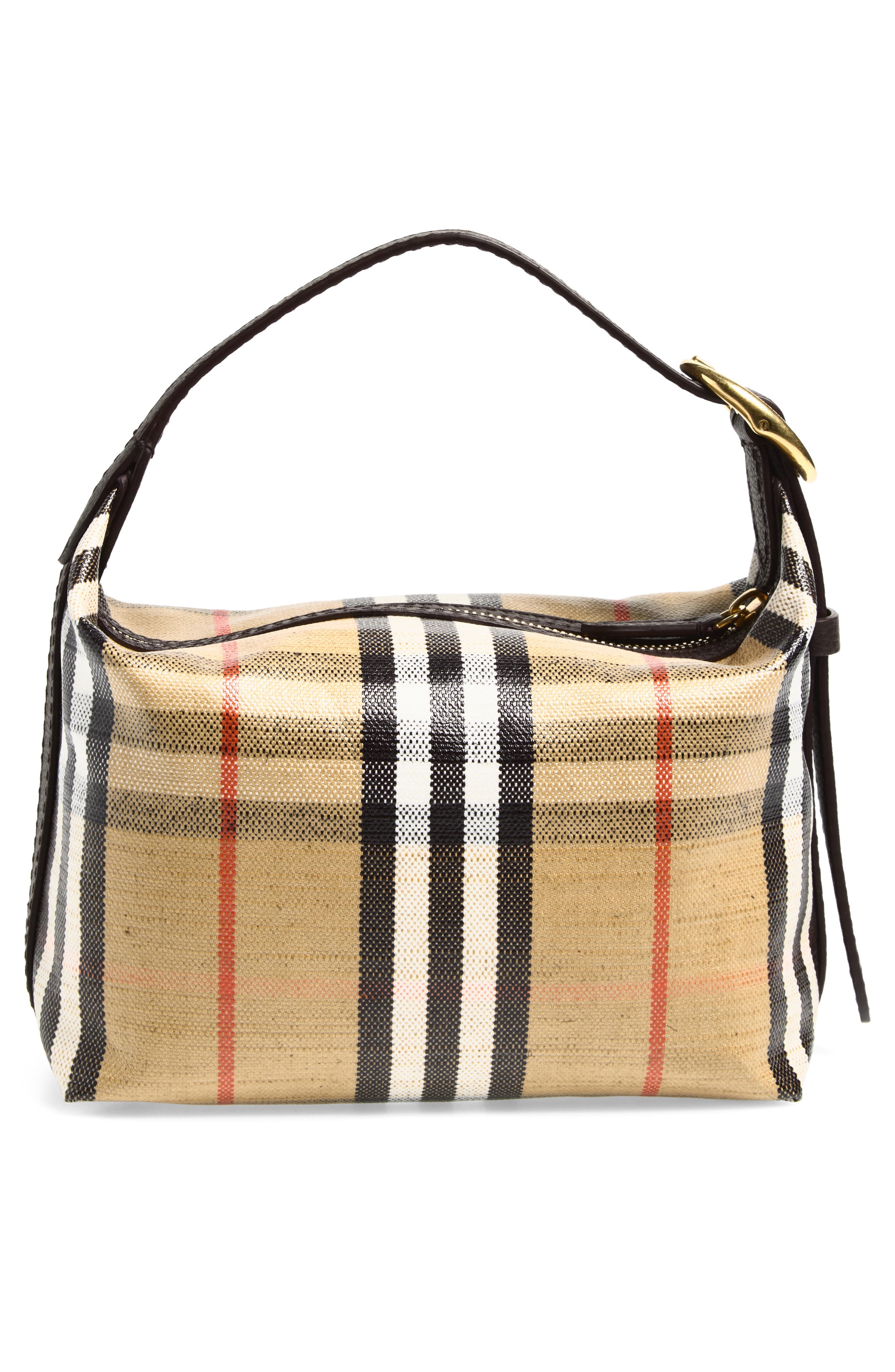 Burberry Highlands Check Coated Canvas Top Handle Bag, Alternate, color, Sand
