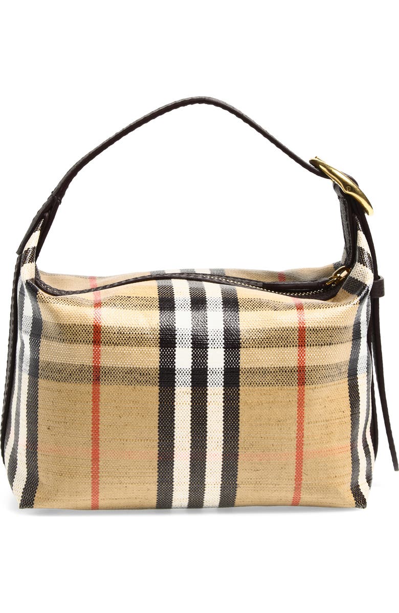 Burberry Highlands Check Coated Canvas Top Handle Bag, Alternate, color, Sand