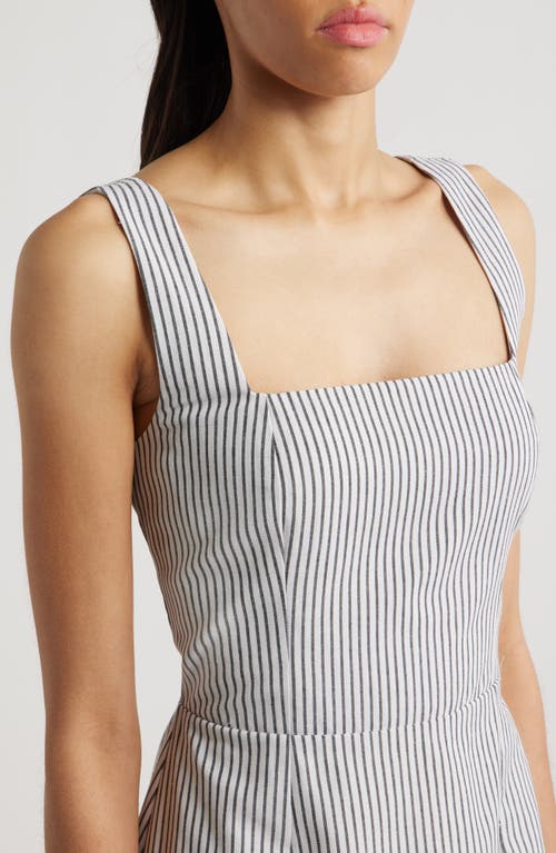 Charles Henry Stripe Sleeveless A-line Minidress In Ivory Black Stripe