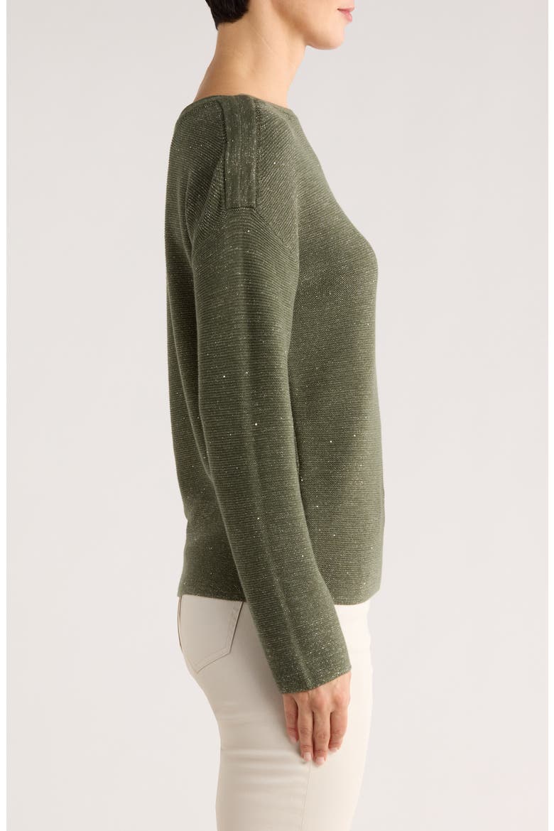 Crystal Sands Sequin Relaxed Fit Cotton Blend Sweater, Alternate, color, PALM MOSS