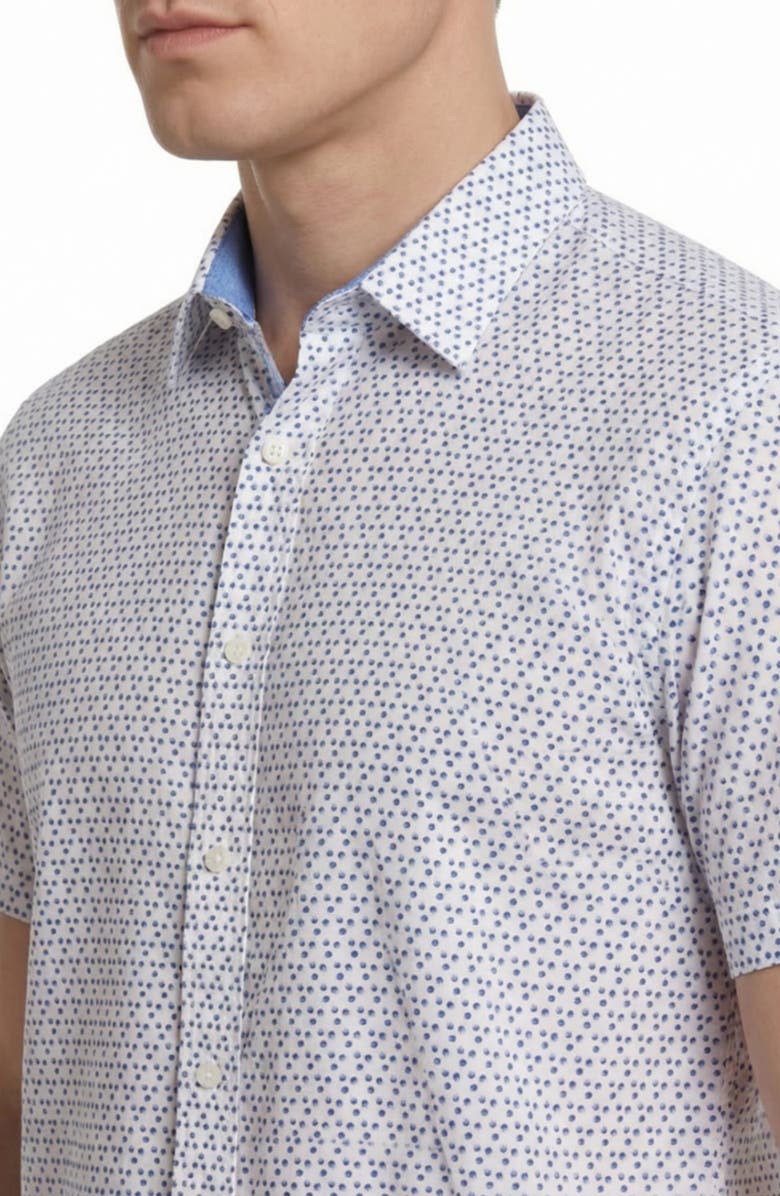 Report Collection Dot Print Short Sleeve Stretch Button-Up Shirt, Alternate, color, Blue