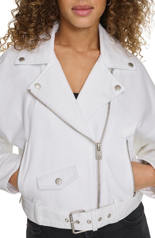 Levi's Denim Crop Moto Jacket In White Denim