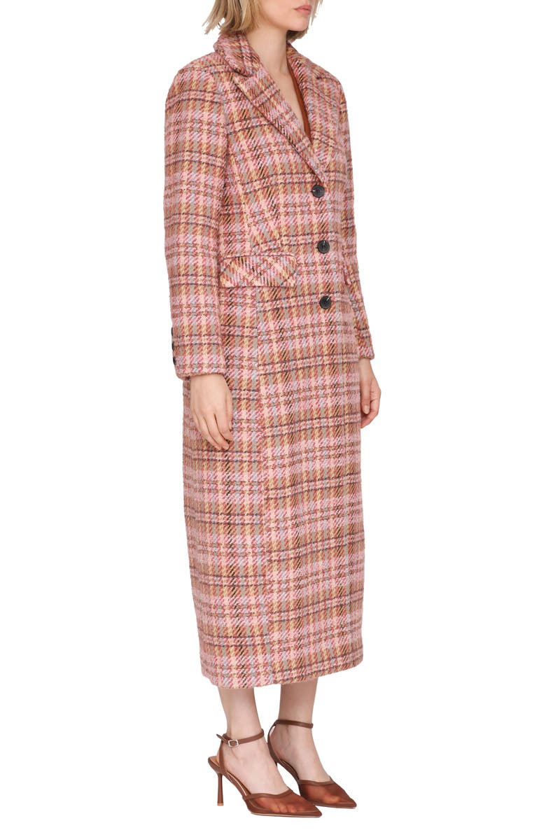 Avec Les Filles Cutaway Bouclé Long Coat, Alternate, color, Berry Plaid