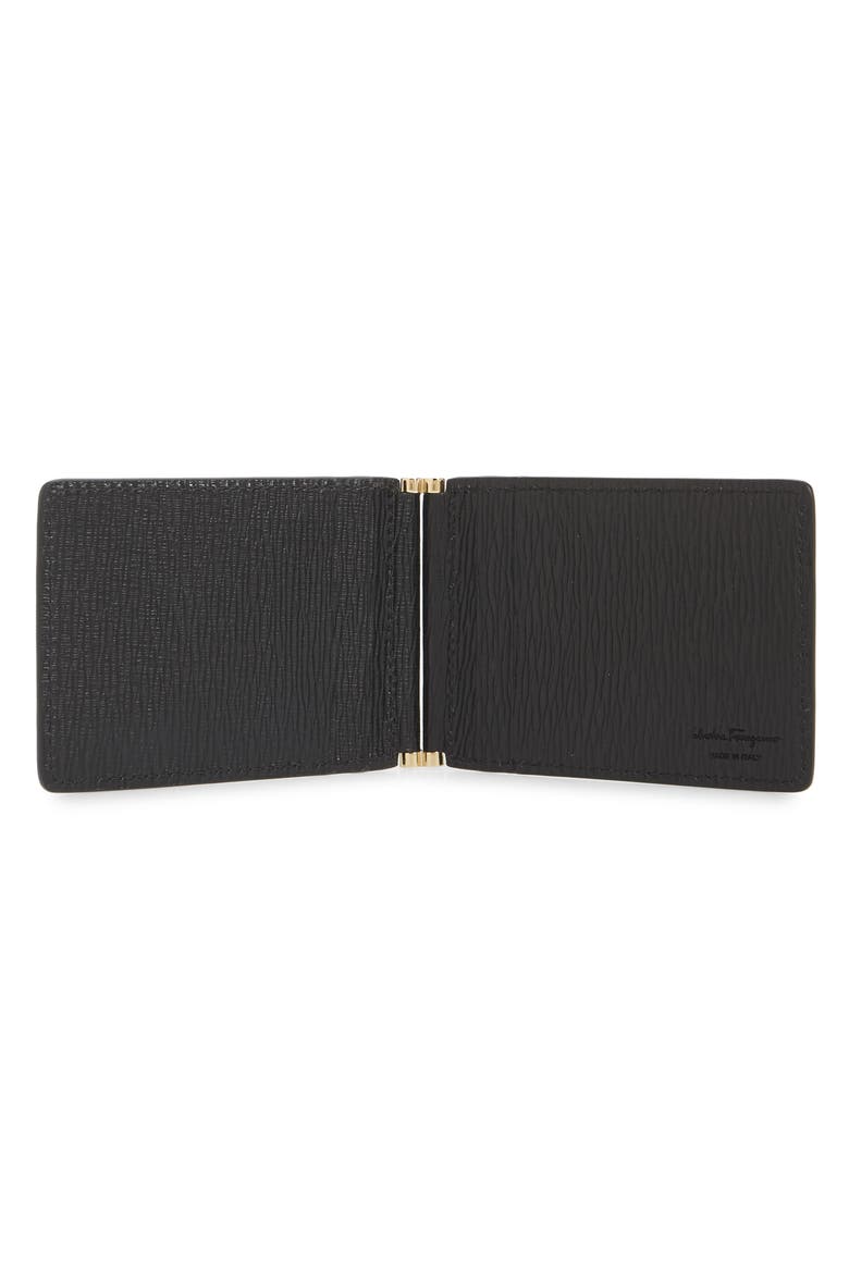 Salvatore Ferragamo Revival Leather Folding Card Case, Alternate, color, BLACK / BLACK