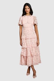 Coast Petite Flutter Sleeve Tiered Midi Dress