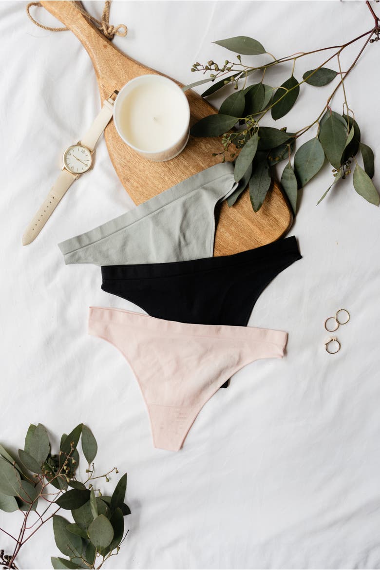 Comfy Undies  Hi Leg Thong, Alternate, color, Black, Natural Grey, Pink