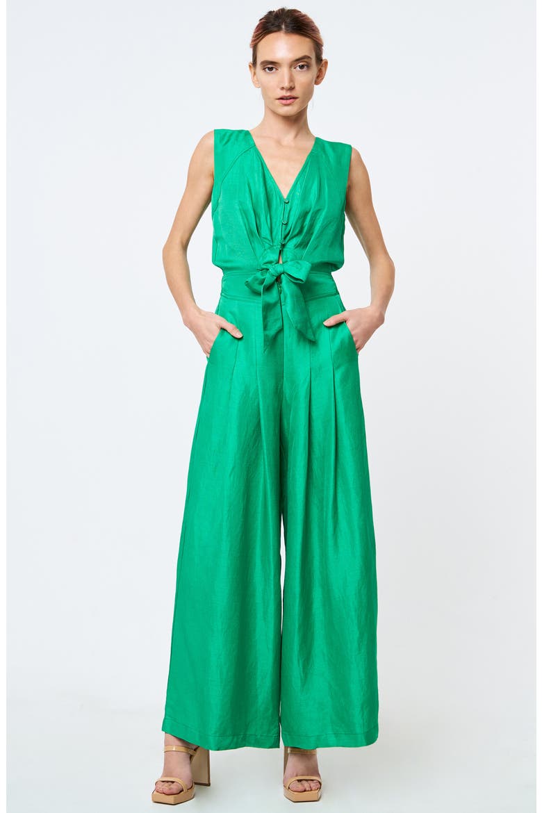 Linnie TIe Front Wide Leg Jumpsuit, Alternate, color, GREEN