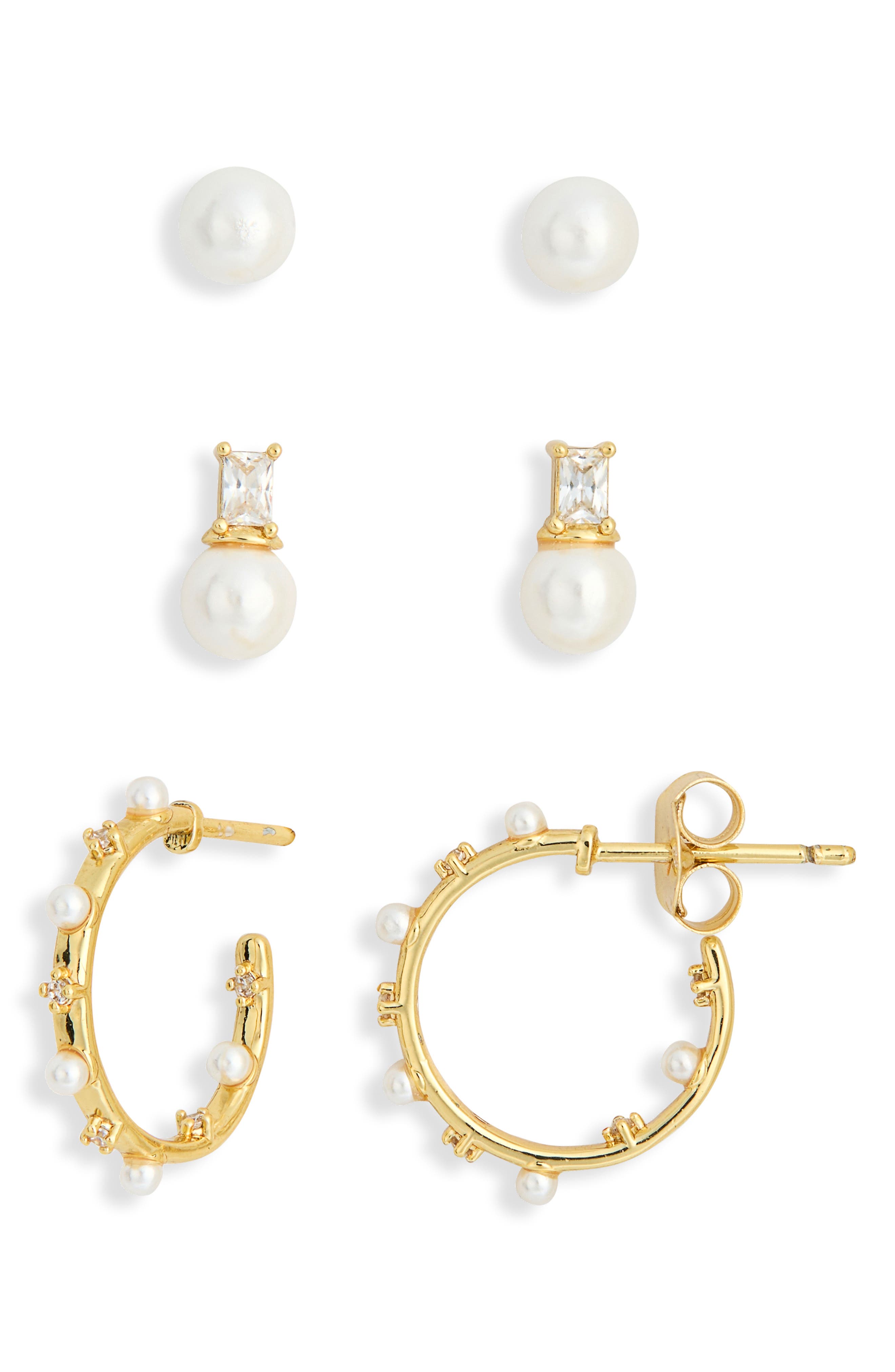 NORDSTROM RACK Assorted 3-Pack Pearl & Cubic Zirconia Earrings Set