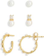 NORDSTROM RACK Assorted 3-Pack Pearl & Cubic Zirconia Earrings Set