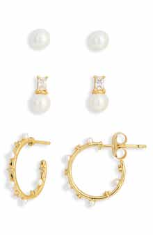 Assorted 3-Pack Pearl & Cubic Zirconia Earrings Set