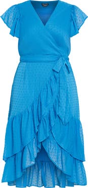 City Chic Clip Dot Wrap Front Dress