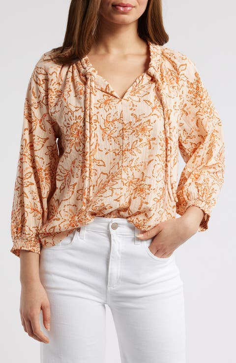 Floral Cotton Peasant Top