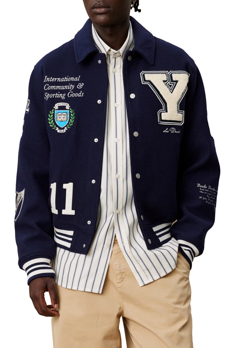 Yale Wool Blend Varsity Jacket, Main, color, DARK NAVY