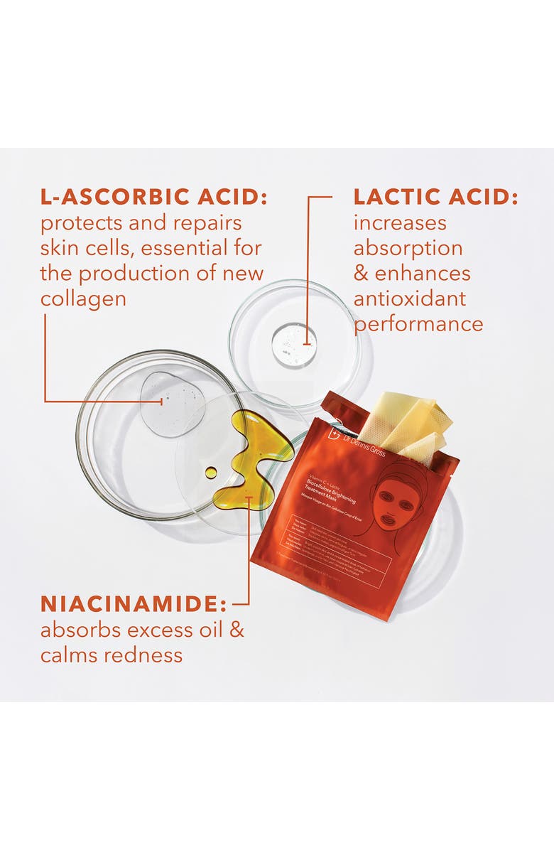 Dr. Dennis Gross Skincare 4-Pack Vitamin C Lactic Biocellulose Brightening Treatment Mask, Alternate, color,