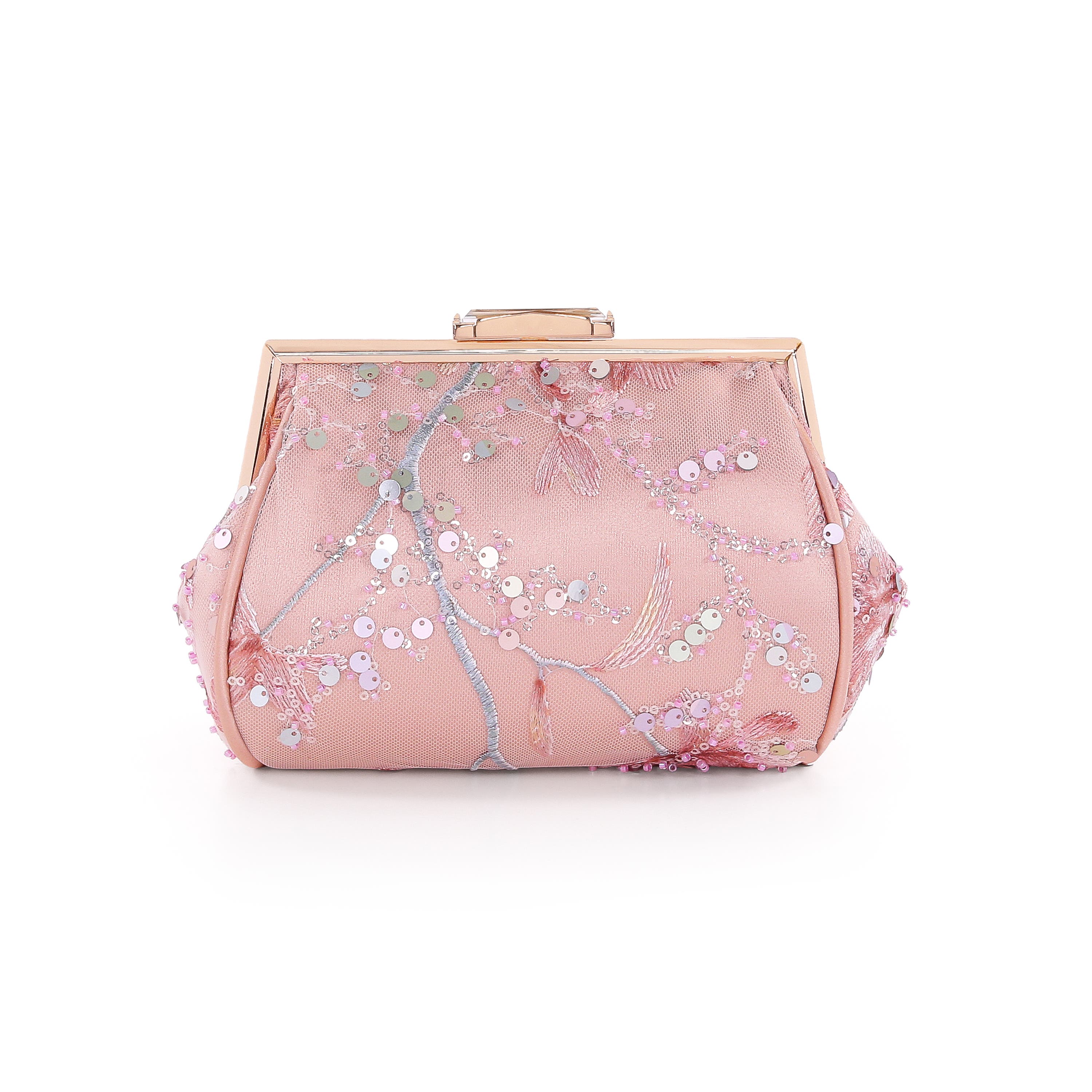 Iris Floral Embroidered and Sequin Signature Pouch Clutch, Alternate, color, Rose