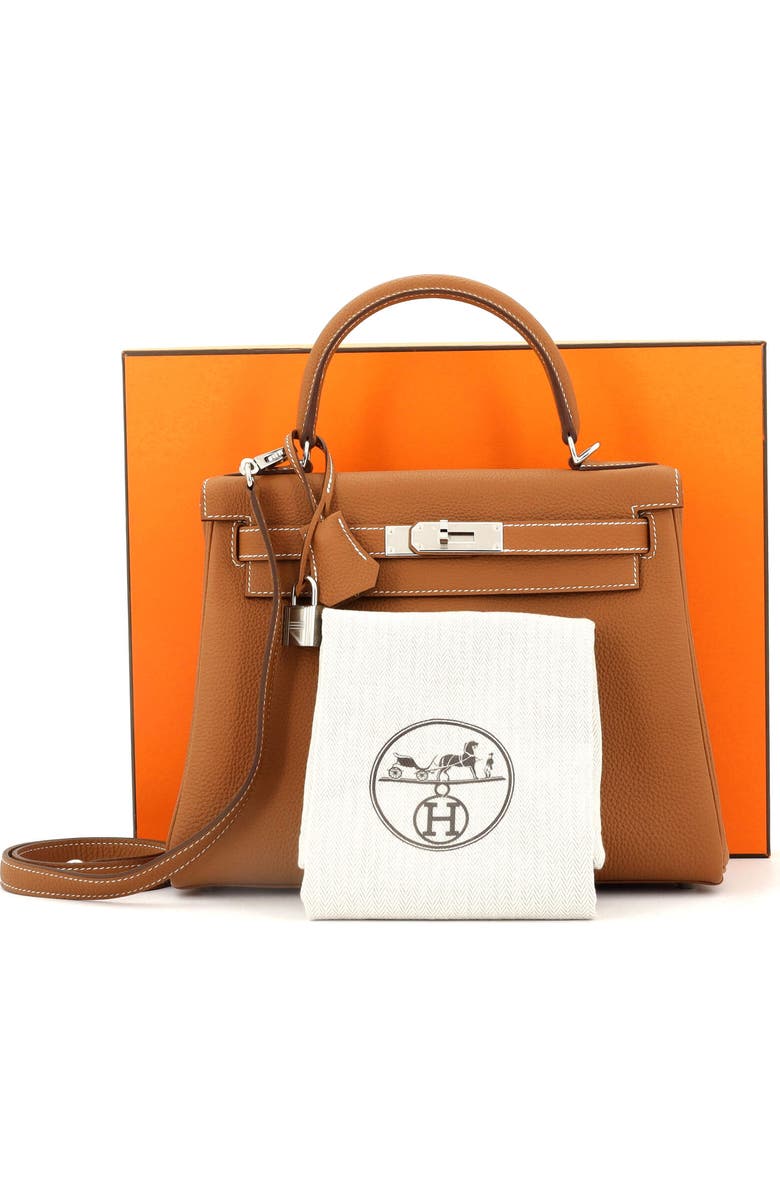Pre-Owned Hermes Kelly Handbag Brown Togo with Palladium Hardware 28, Alternate, color,