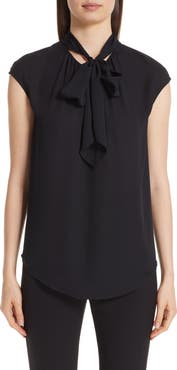 St. John Collection Tie Neck Double Silk Georgette Shell