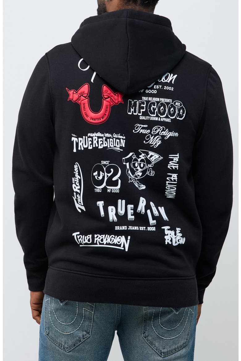 Ribbon Sketch Full Zip Hoodie, Alternate, color, JET BLACK