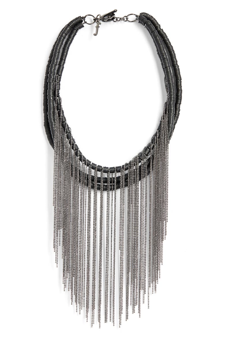 Fringe Multi Strand Collar Necklace, Main, color, BLACK