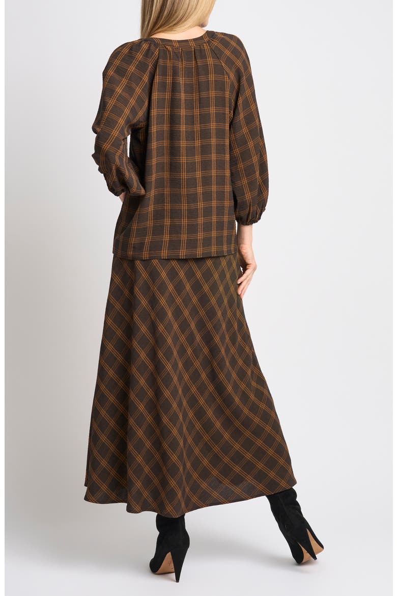 Plaid Raglan Sleeved Button Down Top, Alternate, color, TOBACCO BROWN