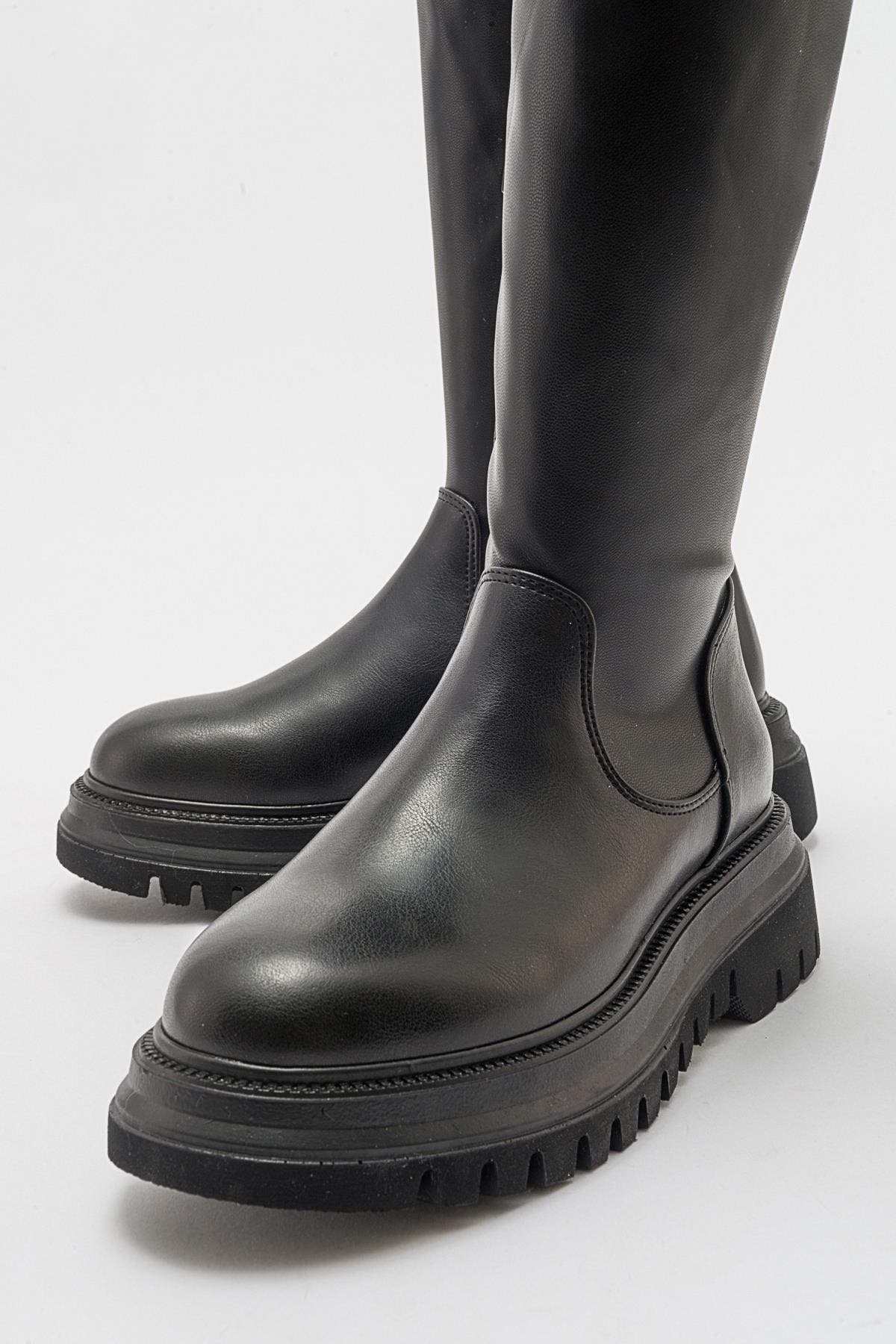 Prologue Shoes Henin Stretch Boot, Alternate, color, Black Stretch Faux Leather