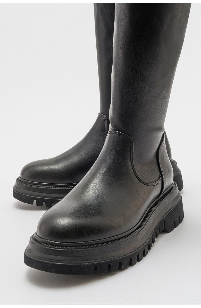 Prologue Shoes Henin Stretch Boot, Alternate, color, Black Stretch Faux Leather