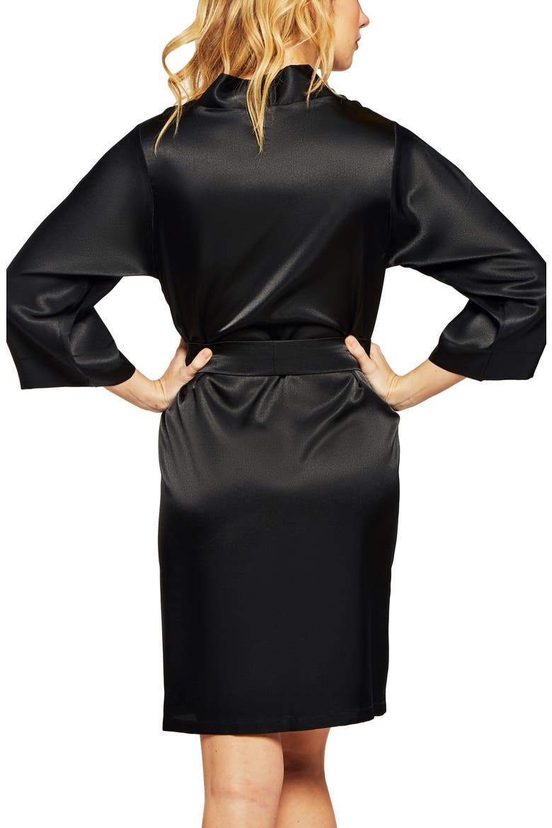 Long Sleeve Satin Robe, Alternate, color, BLACK