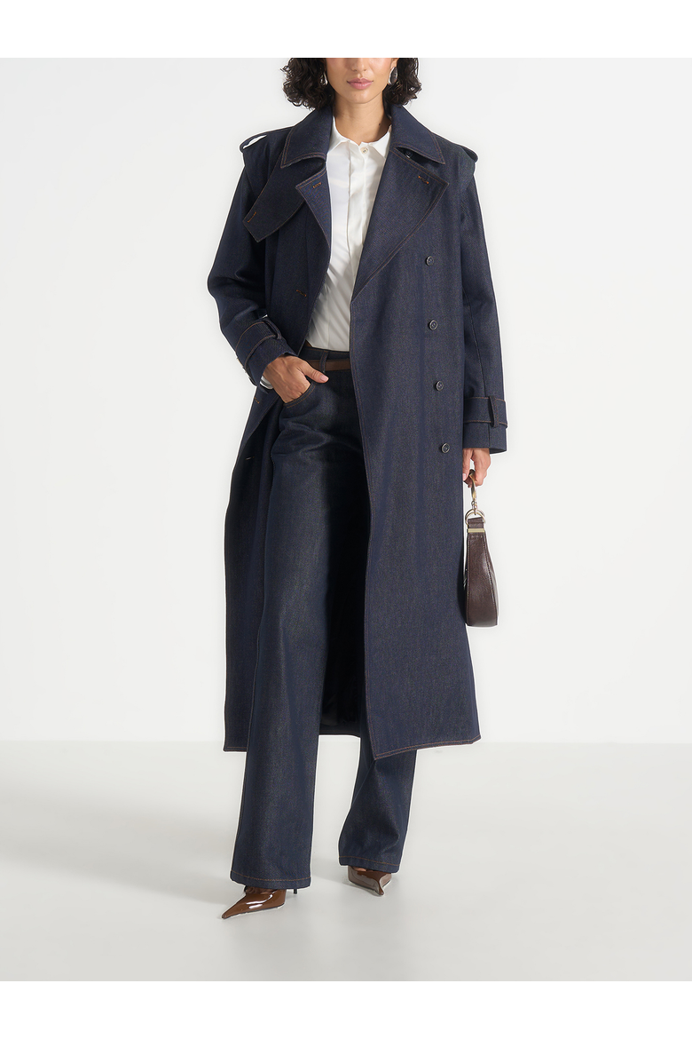 Esther Denim Trench Coat With Double Belt, Alternate, color, Indigo