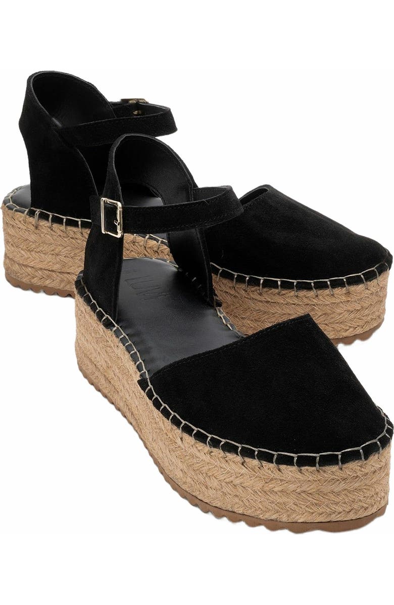Forever & Always Shoes Viba Leather Espadrille Platform Wedge Sandals, Main, color, Black Suede Leather